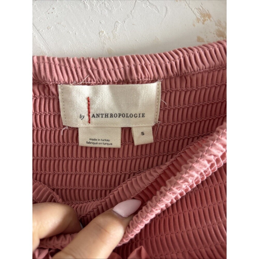By Anthropologie Smocked Yoke Maxi Skirt Side Slit Spring Size S. MSRP $138 - Picture 6 of 8